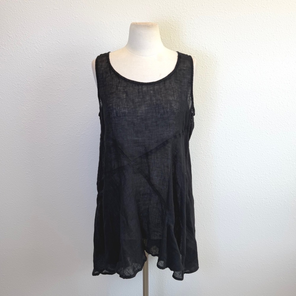 Kleen Black 100% Linen Sheer Asymmetric Dress Womens Medium Grunge Whimsigoth